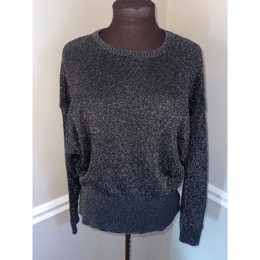 Vtg Pierre Cardin Black Silver Sparkle Metallic Sweater Womens L USA‎